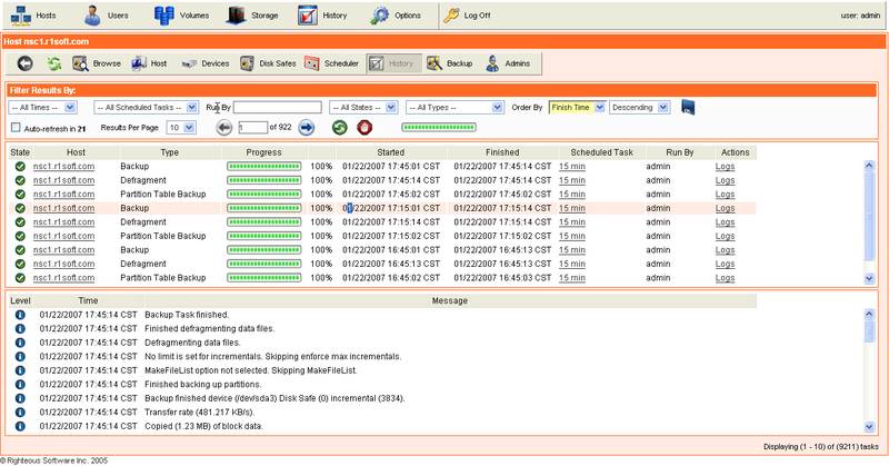 R1soft History Screenshot